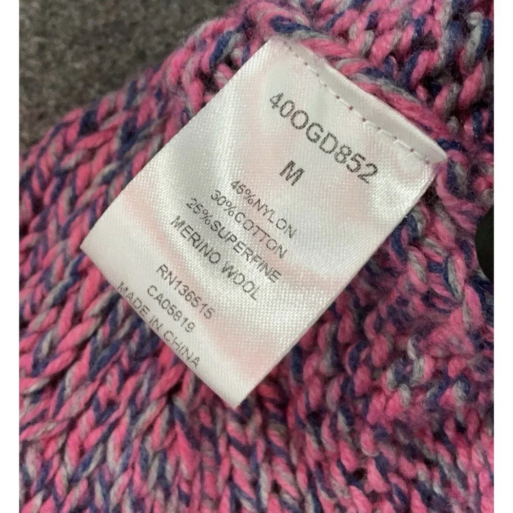 One Grey Day Pink Navy Chunky Marled Knit Wool Blend‎ Cropped Sweater Size M